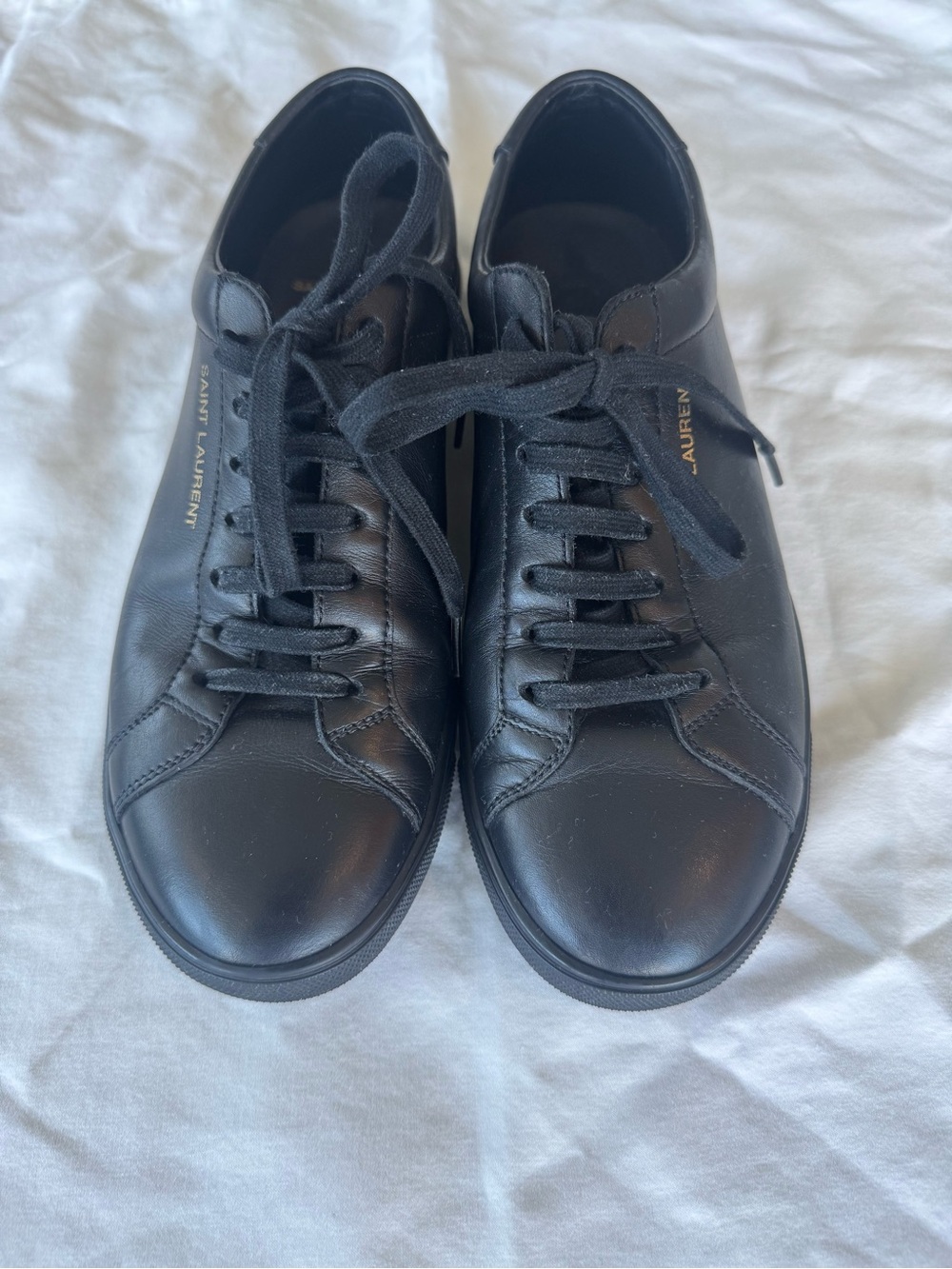 Saint Laurent Black Leather Low-Top Lace-Up Sneakers with Gold Logo